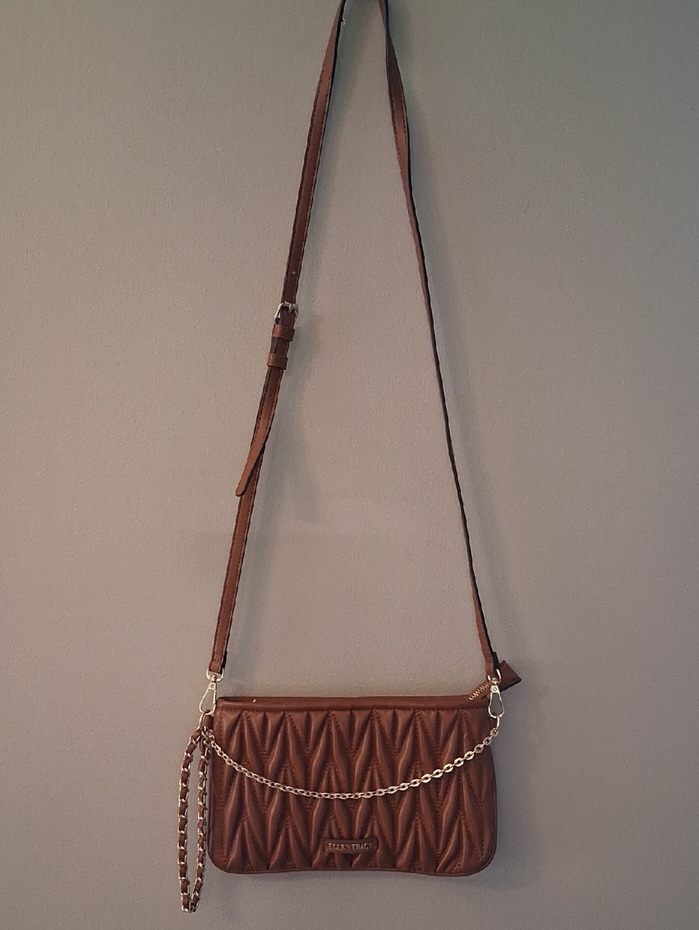 Ellen Tracy Chevron Brown Crossbody Bag